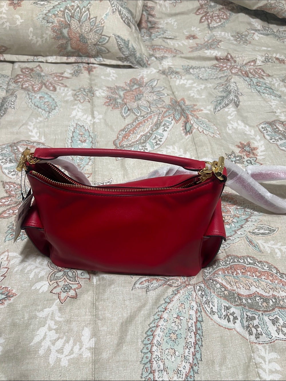 Lauren Ralph Lauren Red Leather Shoulder Bag with Gold Hardware
